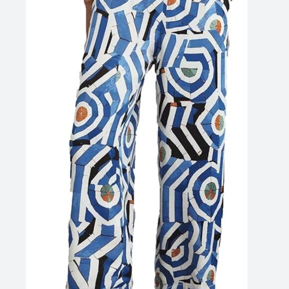 Maeve Anthropologie Blue Geo Print Saria Wide Leg Smocked Pants Small - Picture 2 of 6